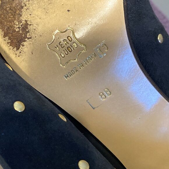 Paloma Women's Italian Made Shoes Black Suede 8B‎ Studs 3” Heals - Picture 8 of 10